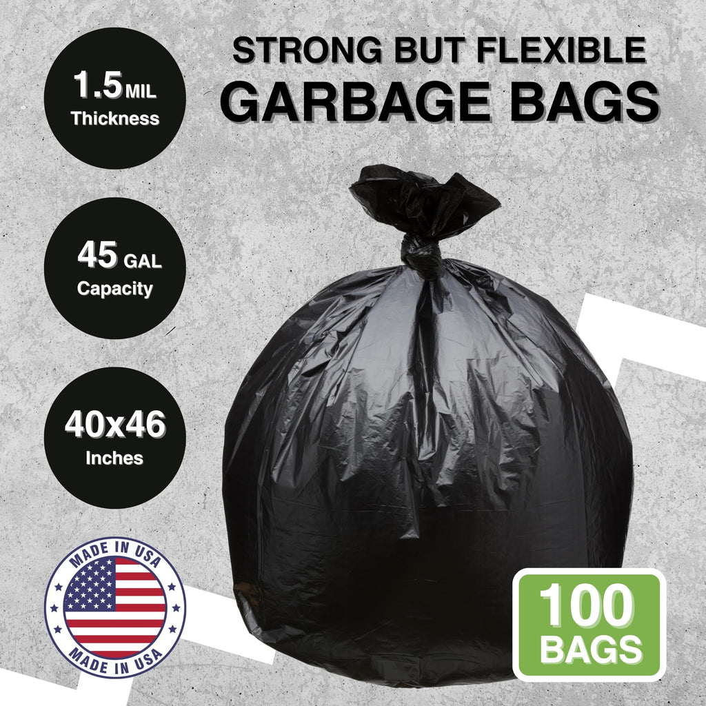 45 Gallon Black 1.5 Mil Trash Bags 100 Count F325525