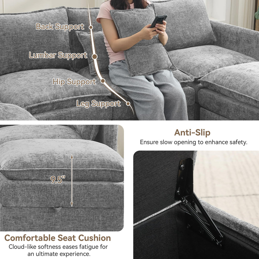 Light Grey Chenille 2 Seater Loveseat Sofa with Storage J442862