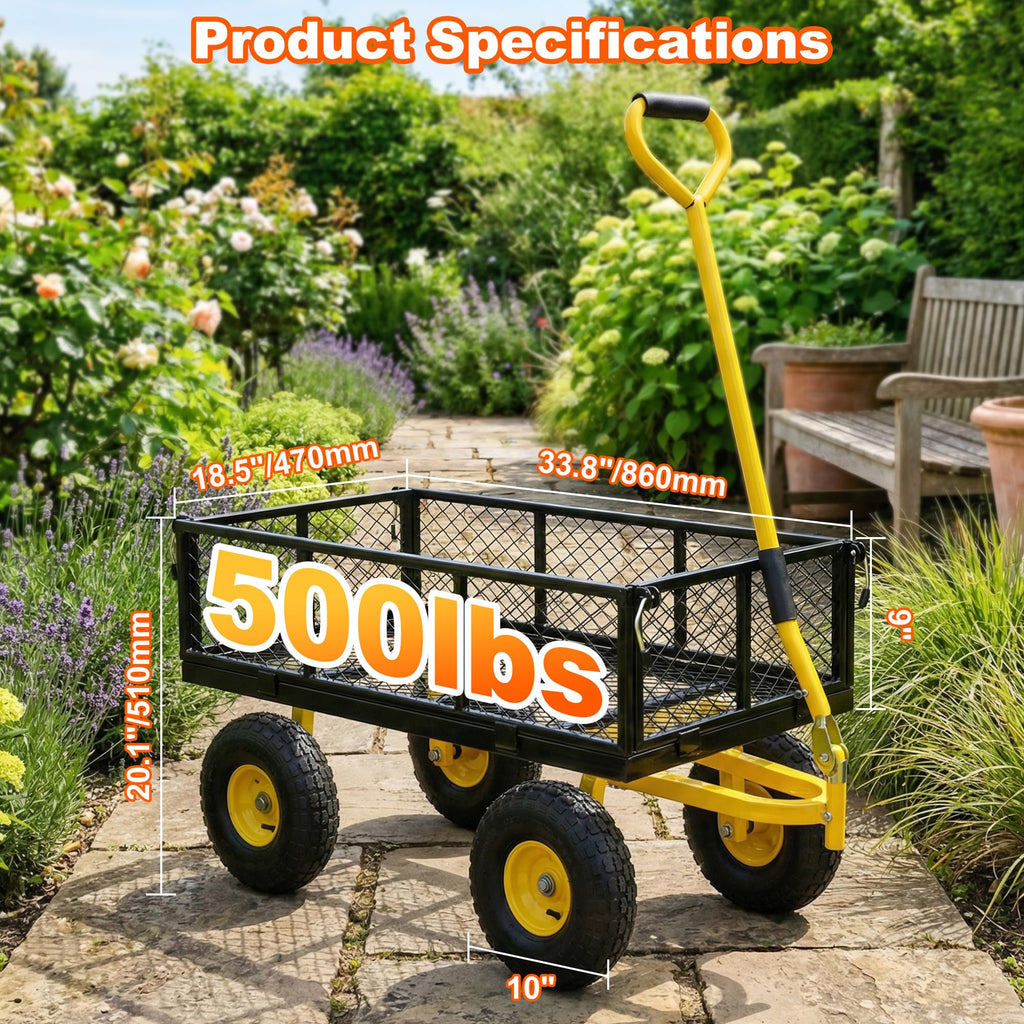 Heavy Duty Steel Garden Cart with Handle & 10" All Terrain Tires Z2366