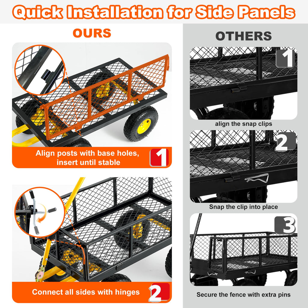 Heavy Duty Steel Garden Cart with Handle & 10" All Terrain Tires Z2366